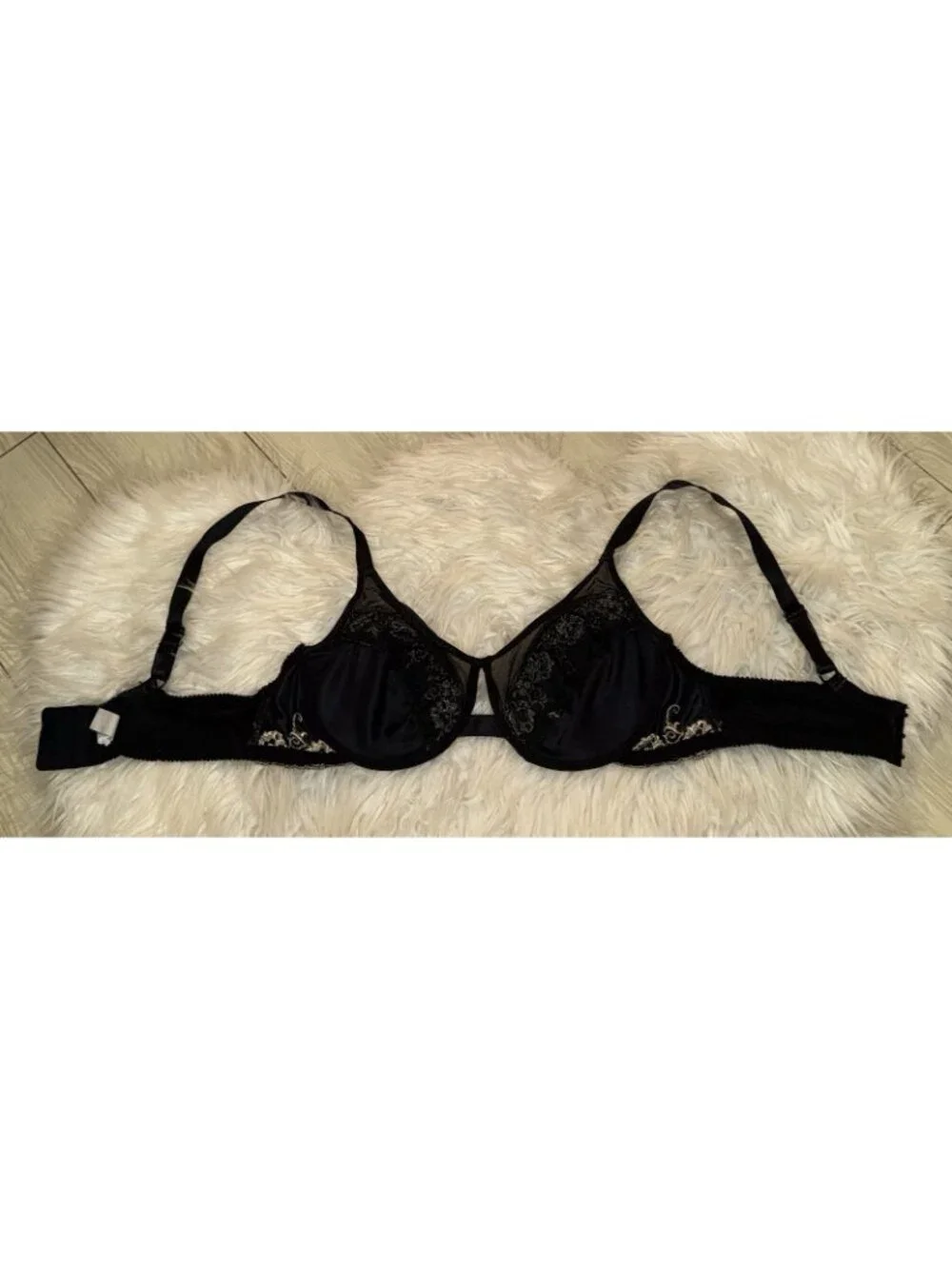 Vintage Cabernet 10610 Embroidered Unlined Underwire Bra Womens 38C Black